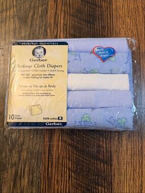 Gerber Birdseye Cloth Diapers/Flat Fold Blue/White-Brand New-100 percent Cotton